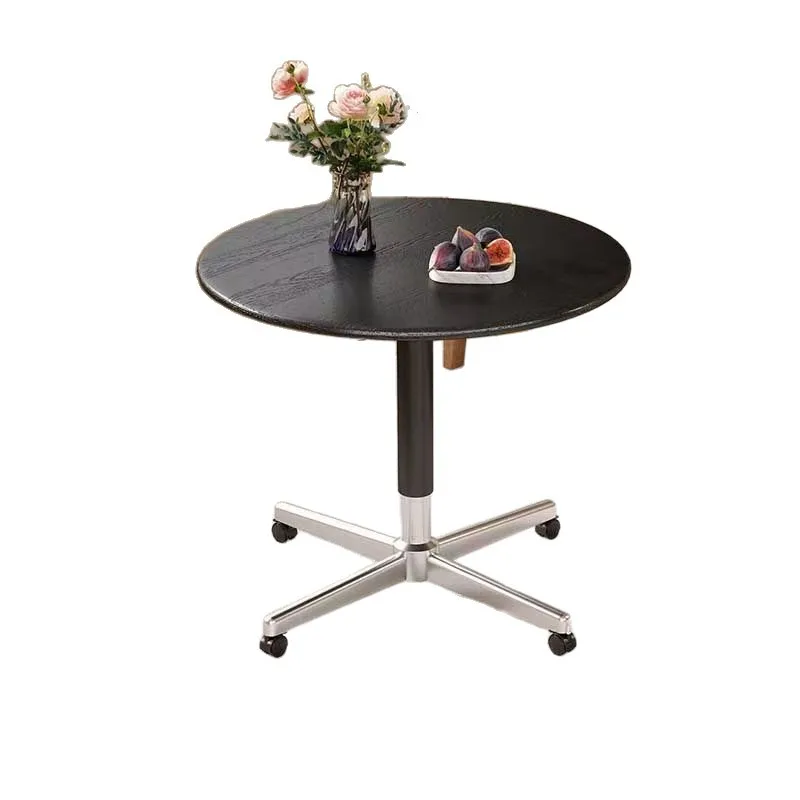 ash wood grain liftable round table, aluminum alloy base small corner table, movable sofa edge table