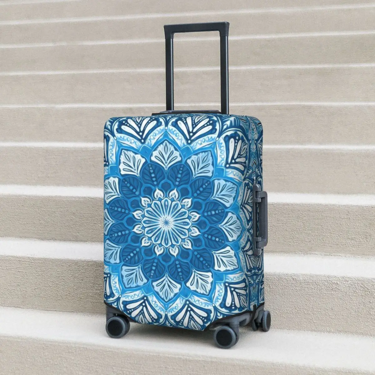 

Vintage Boho Floral Suitcase Cover Blue Mandala Travel Vacation Practical Luggage Supplies Protection