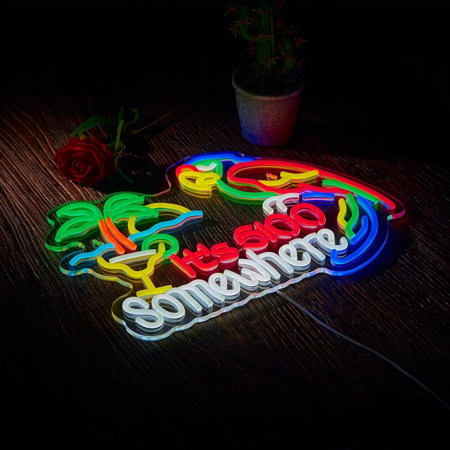 It’s 5 O’Clock Somewhere Neon Sign | Wall Decor LED Bar Light, USB Powered Perfect for Home Bar, Gift