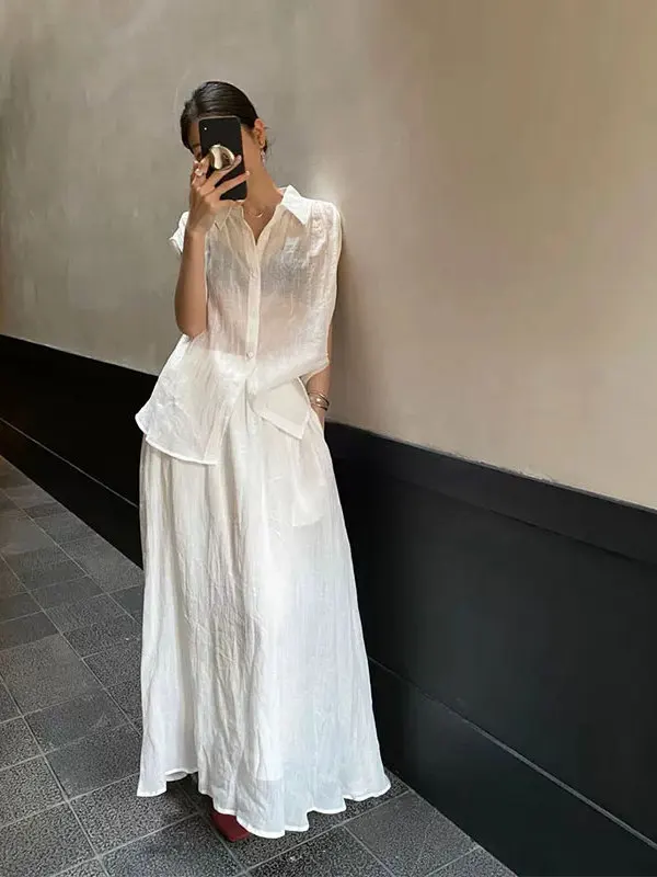 

Ele Simple Svel irt и комплект юбки, женский повседневный костюм из двух предметов в консервативном стиле Faion, прозрачный полиэстер F...