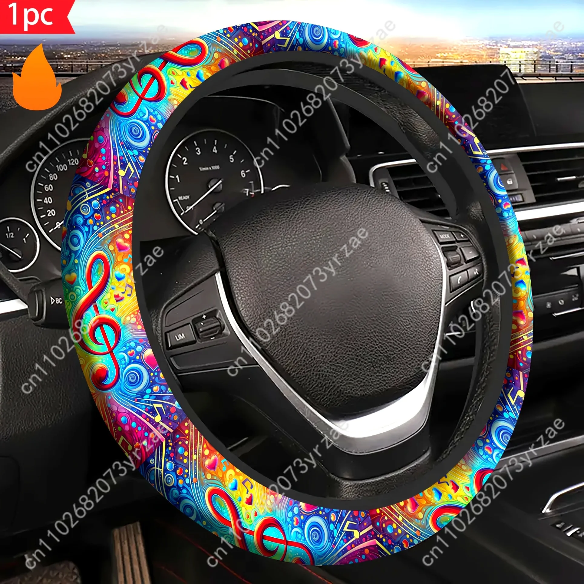 

Colorful Cool Musical Note Car Steering Wheels Cover Universal Environmental Friendly Comfortablenon-slip Steering Wheel Wrap