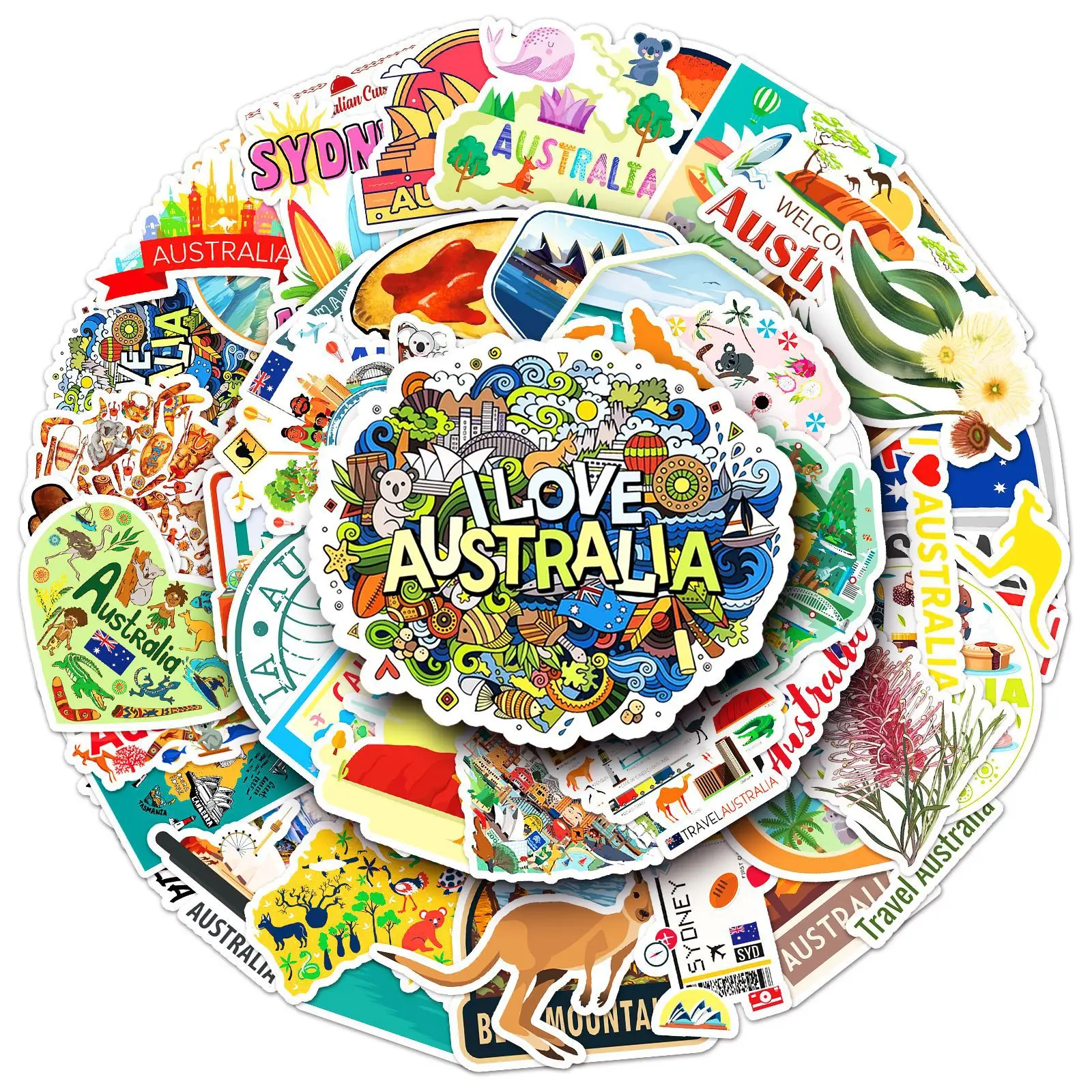 

50PCS Cartoon Australia Outdoor Travel Landscape Sticker Fun Decorative Skateboard Scrapbook Laptop Wardrobe Graffiti Decal