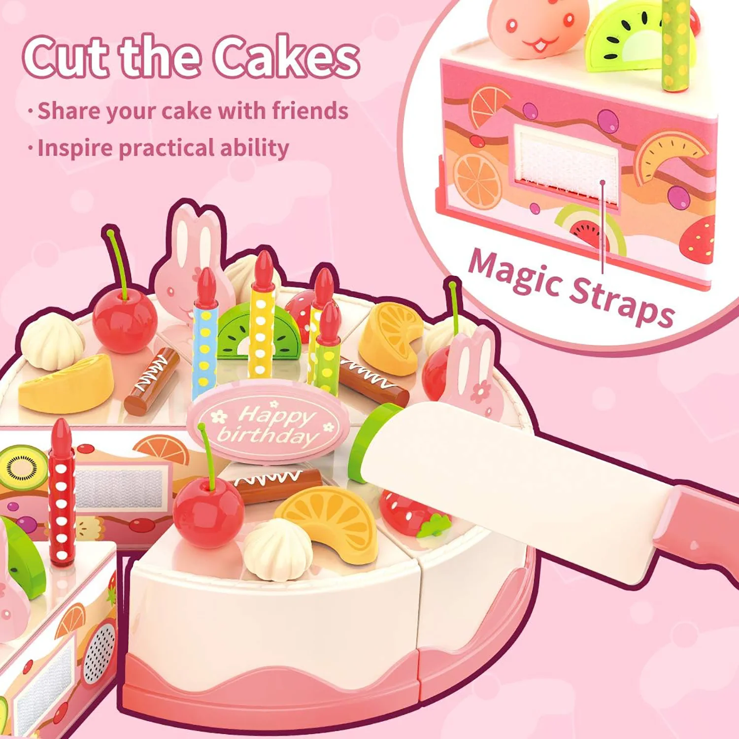 38pcs/1set children's play house simulation puzzle kitchen birthday cake toy baby fruit cutting music DIY creative gift