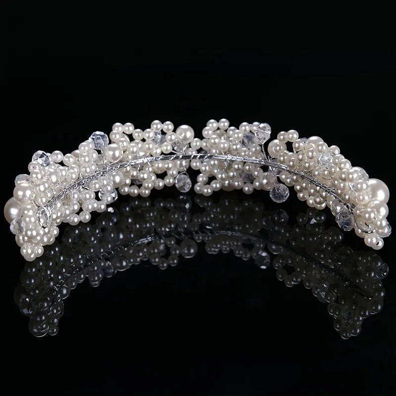 Pearl Crystal Headband Tiara Rhinestone Flower Bridal Headband For Women Bridal Wedding Hair Accessories Jewelry Band Headband