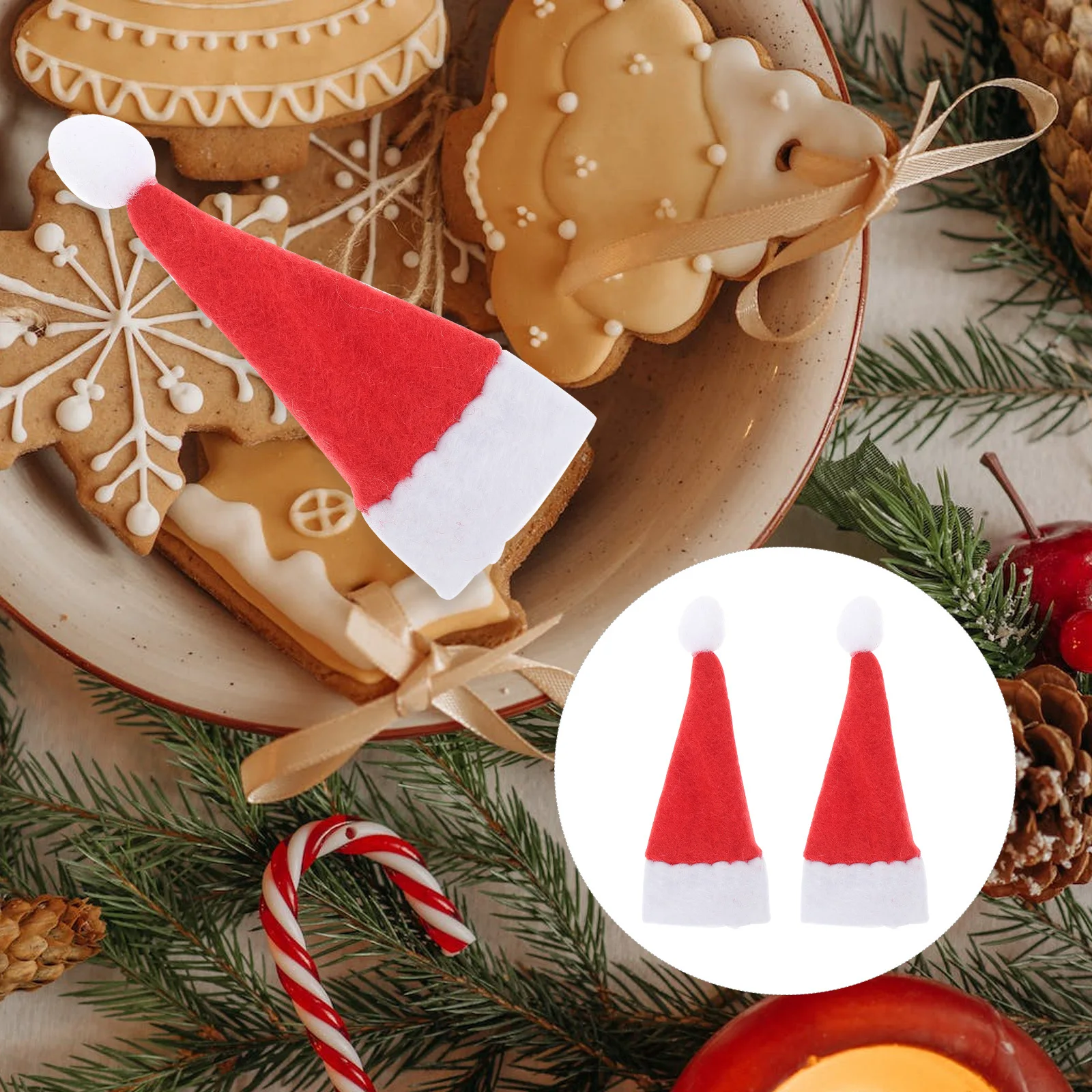 

60Pcs Mini Christmas Hat DIY Lollipop Cover Non-Woven Fabric Festive Decor Holiday Party Accessory Red White Lollipop Hat