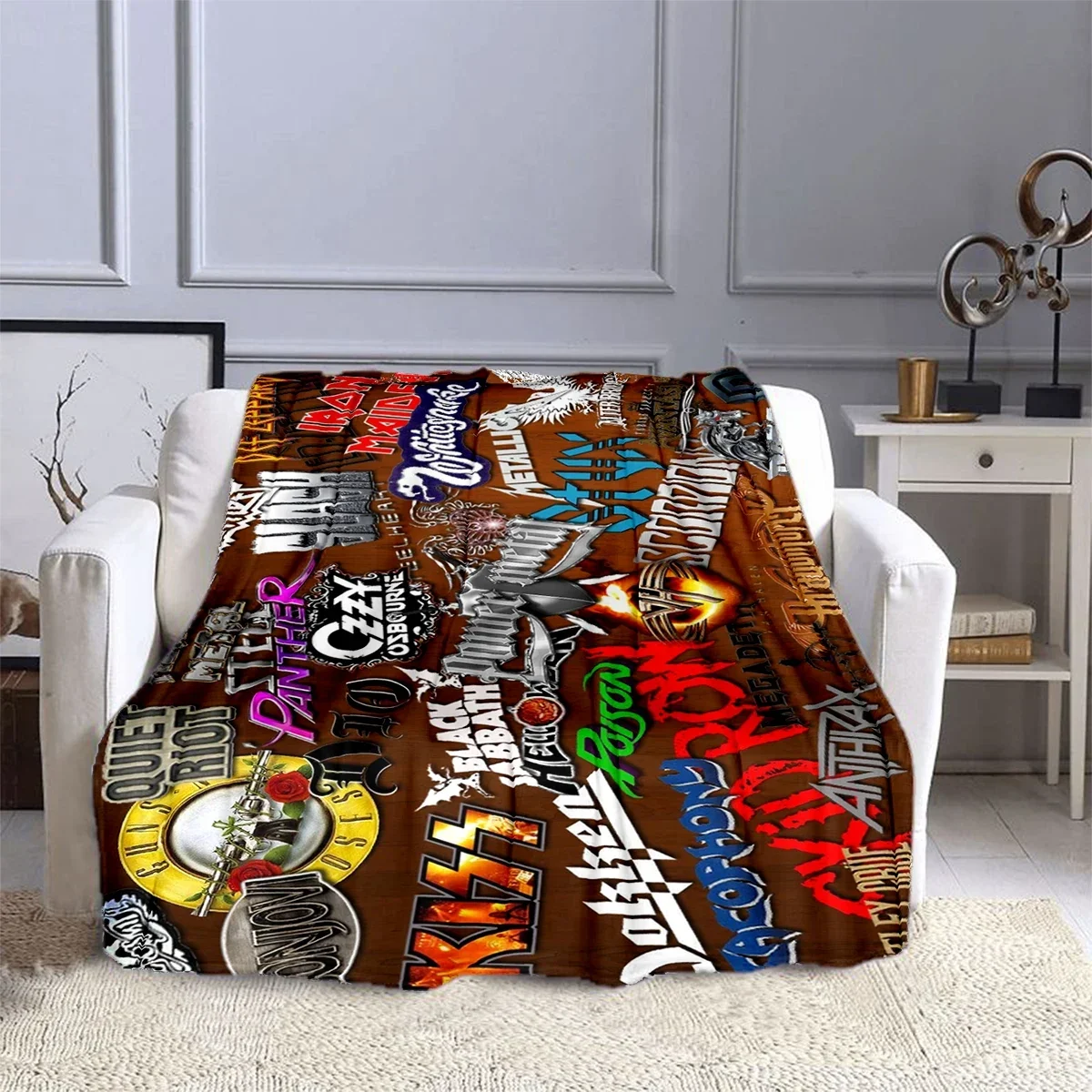 Band logo Music Rock and Roll logo Pattern Blankets Children's High Quality Flannel Blanket Soft Comfortable Home Travel Blanket