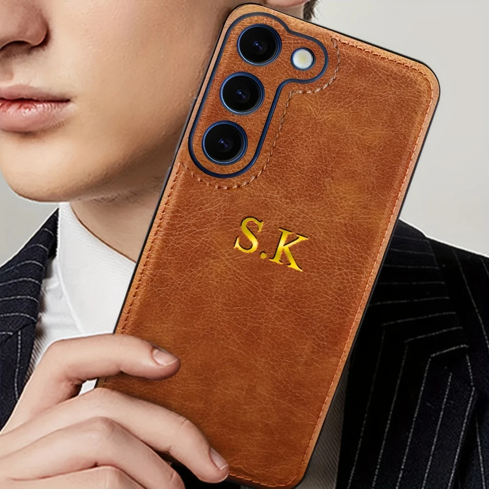 

Soft Leather Case for Samsung Galaxy S25 24 S23 Plus S22 Ultra Thin Lens Protection Personalized Customized Name Initials Cover