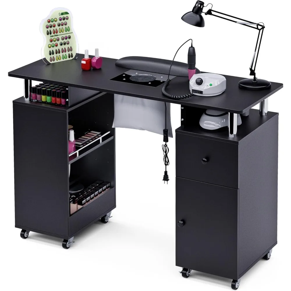 

Manicure Table, Nail Desk Nail Tech Table with Dust Collector, Arm Rest, Wheels, Drawer & Cabinet, Beauty Salon Station