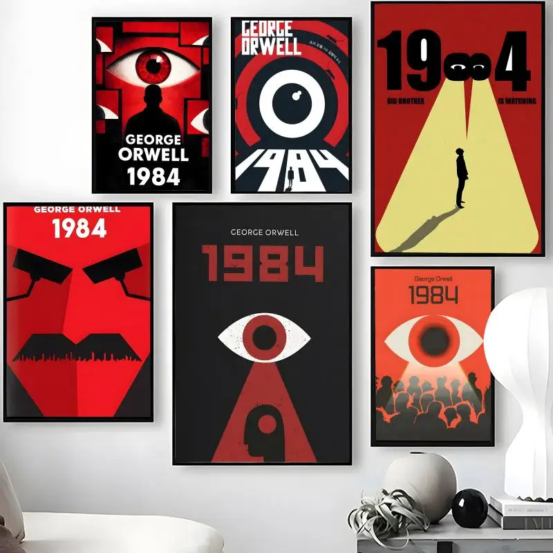 Novel 1984 G-George O-Orwell Poster Waterproof Self-Stick Wall Art Stickers, Removable Wall Decor for Living Room and Bedroom