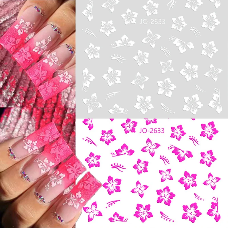 

3d Nail Art Stickers Y2K Hibiscus White Rosepink Petals Florals Flowers Nail Decals Decorations For Nail Art Manicure