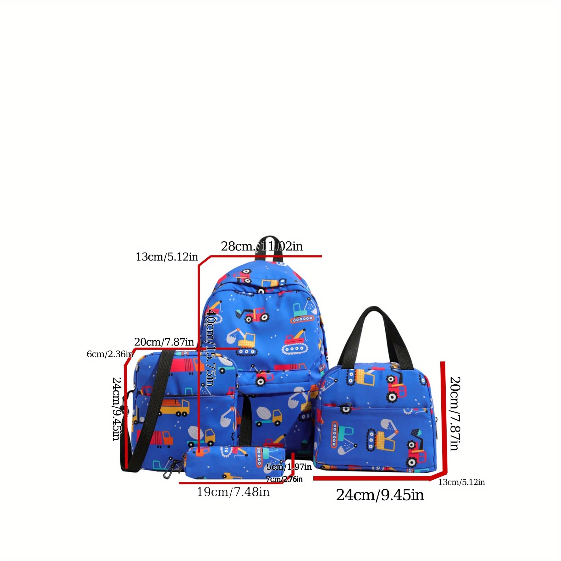 4-częściowy zestaw Powrót do szkoły Plecak o dużej pojemności, torebka i piórnik Casual Fashion Plecak Cartoon Pattern Printing For School