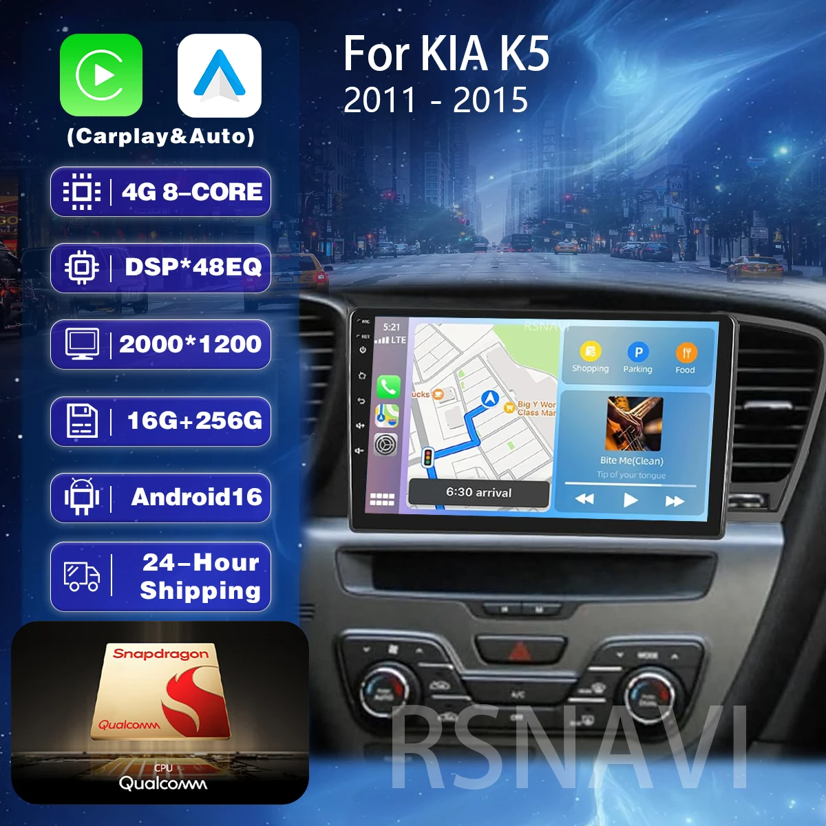 Plug and Play Android 16 For KIA Kia K5 Optima 2011 - 2015 GPS Stereo  Carplay Auto Qualcomm Screen Car Radio Player Wifi+4G DSP
