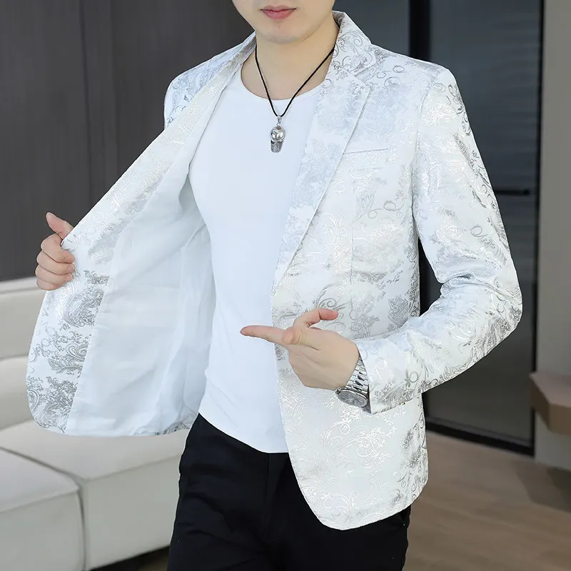 

Men's Gold Emed Casual Suit Jaet Sli Korean Version Slim Fit Spring Autumn Wedding omsmen Single Outerwear