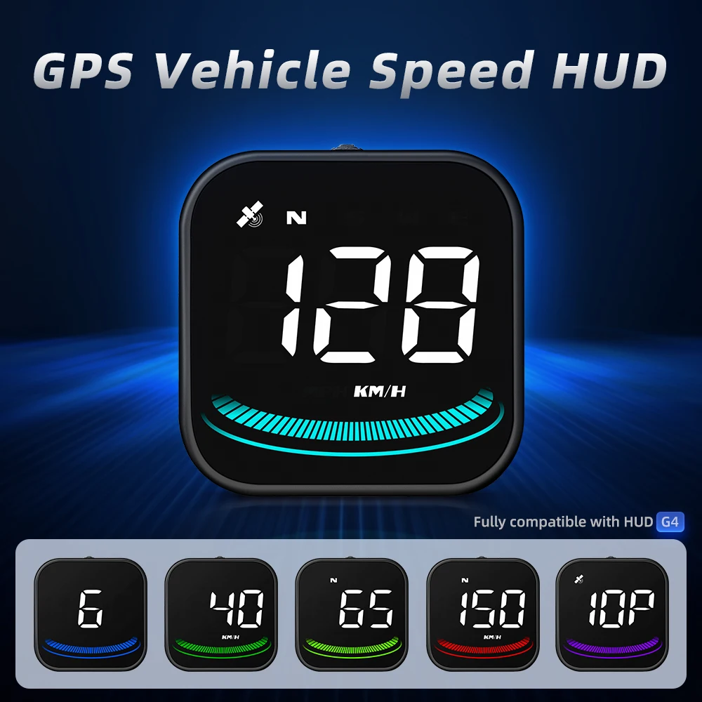 G4 Auto HUD GPS Head Up Display Car Projector Speedometer With Compass Security Alarm For Car SUV RV Truck Color Ambient Light