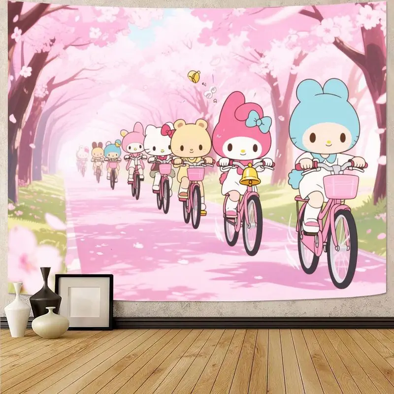 

1 шт., велосипедный гобелен «Моя мелодия и друзья», розовый кавайный настенный художественный декор, полиэстер, подарок для гостиной, спальни