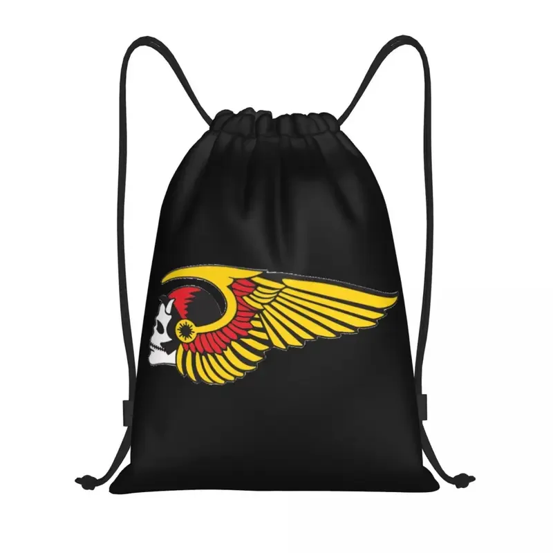 

Custom Angel motor race drawstring backpack sports gym bag for women men motorcycle club training sackpack