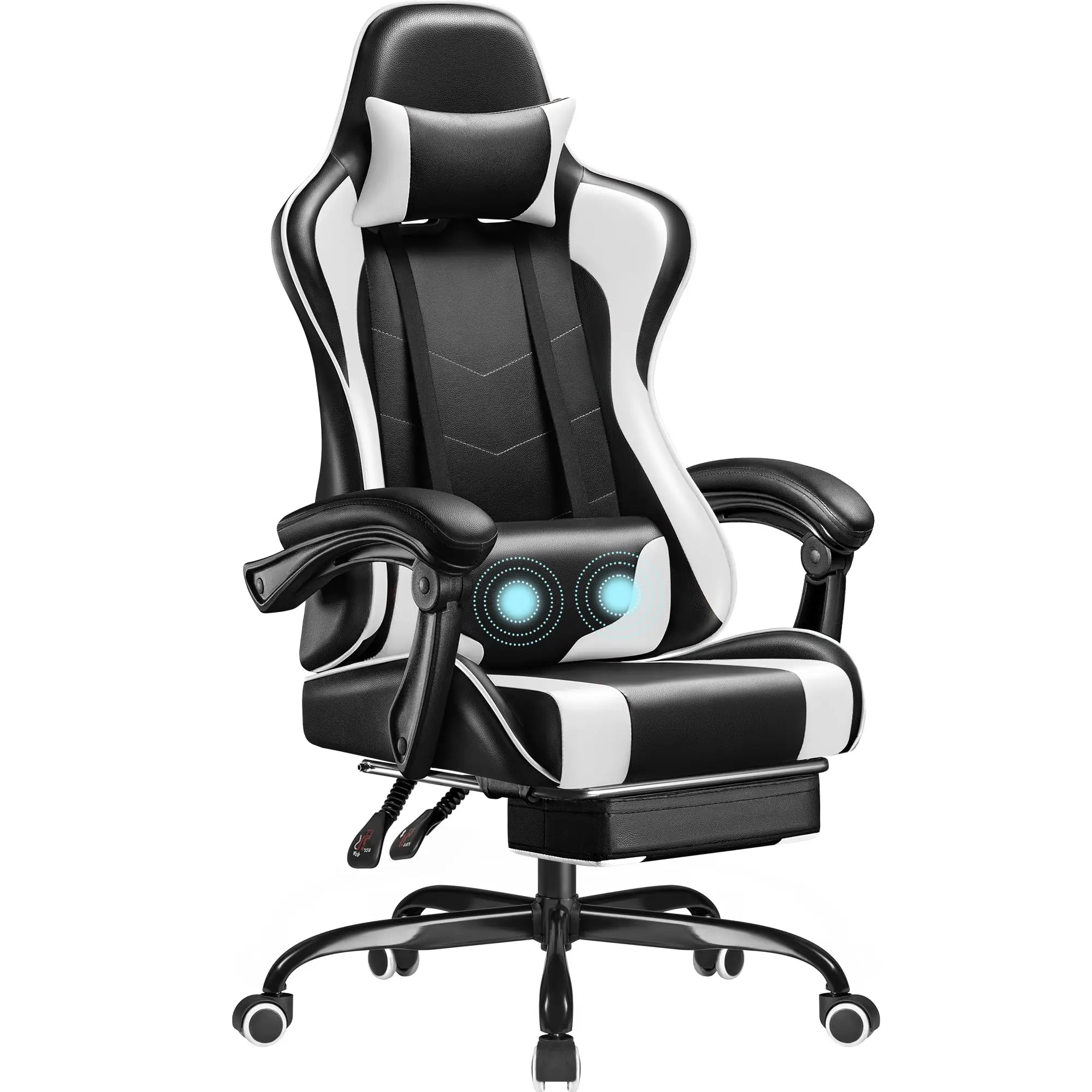 Gaming Chair, Video Game Chair with Footrest and Massage Lumbar Support, Ergonomic Computer Chair Height Adjustable