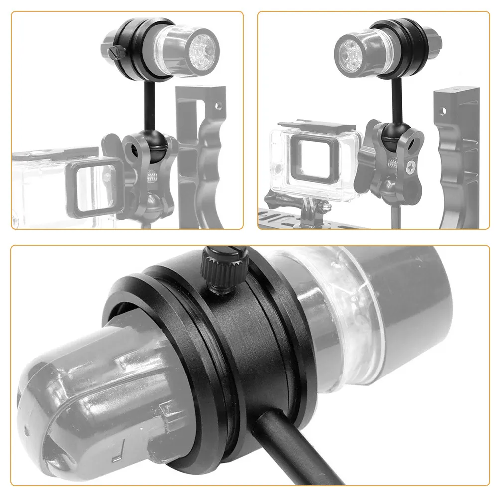 Diving Flashlight Ball Head Clamp ABS Aluminum Alloy Underwater Photography Light Mount Holder Clip