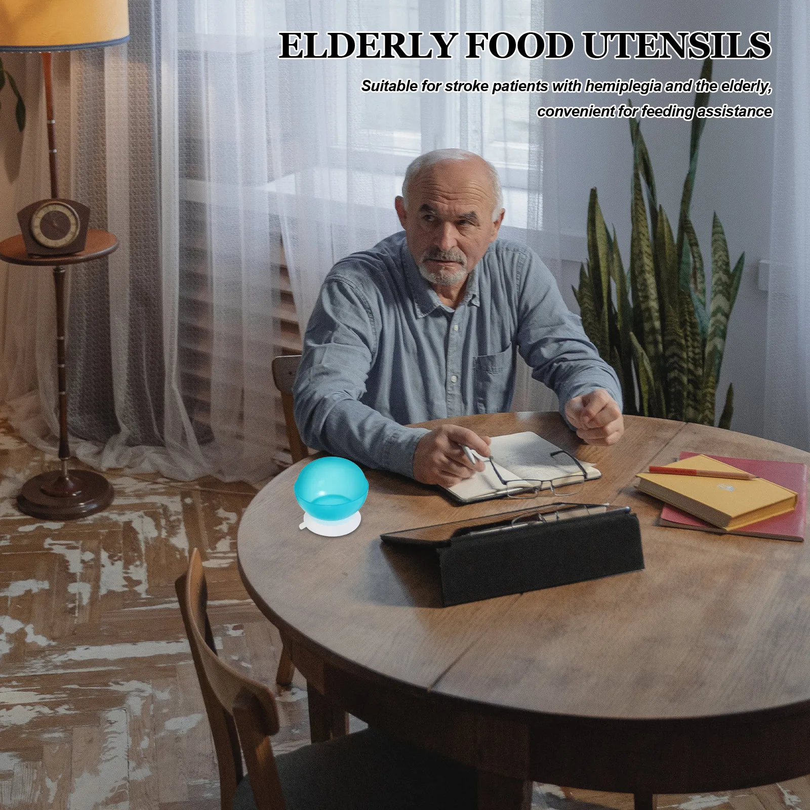 Elder Round Scoop Dish Spill Proof Bowl Suction Cup Base Adaptive Self Feeding Plate for Disabled Scoop Plate Adaptive Bowl