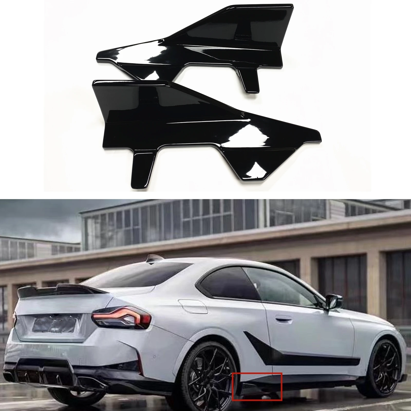 

For BMW 2 Series G42 Coupe 2022-2024 2 Door Glossy Black Side Bumper Splitter Flaps Cover Lower Skirt Corner Spoiler Guard Plate