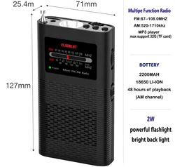 RD207 FM AM Radio with MP3 Player,Flashlight,Rechargeable 1500mah Battery retro radios Best Reception FM:76-108mhz