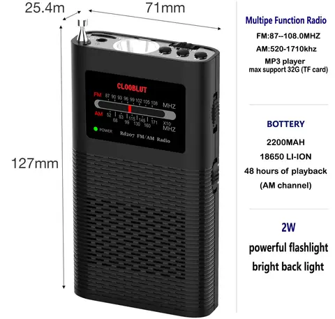 FM AM 라디오, MP3 플레이어, 손전등, 충전식 1500mah 배터리, 레트로 라디오, 최고의 수신, 우크라이나 버전, RD207