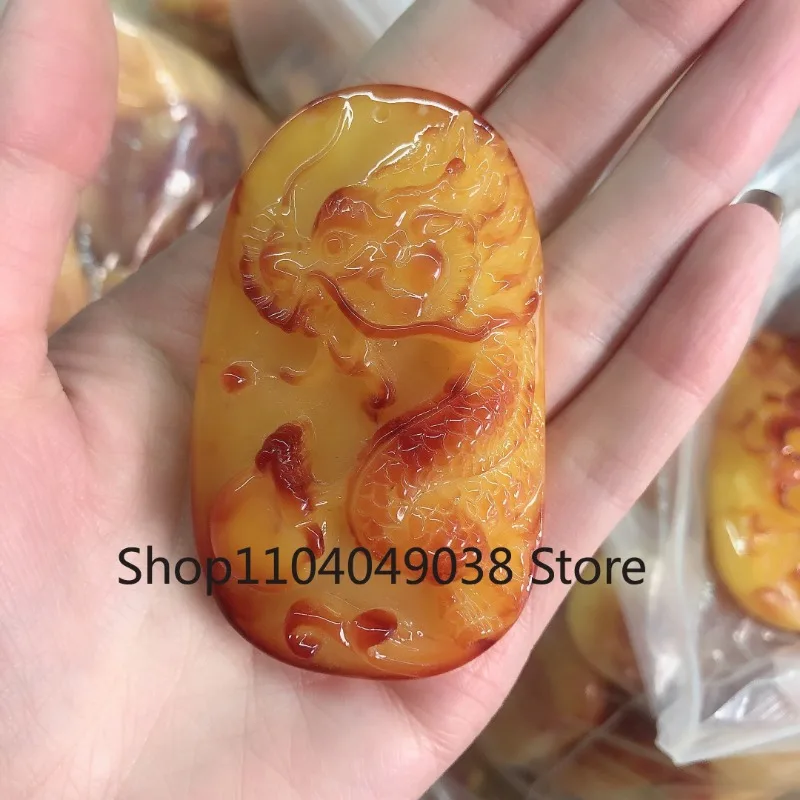 

Hand-carved Beeswax Pendant Amber Raw Stone Old Beeswax Chinese Loong Necklace Sweater Chain Men Women Lucky Amulet Holiday Gift