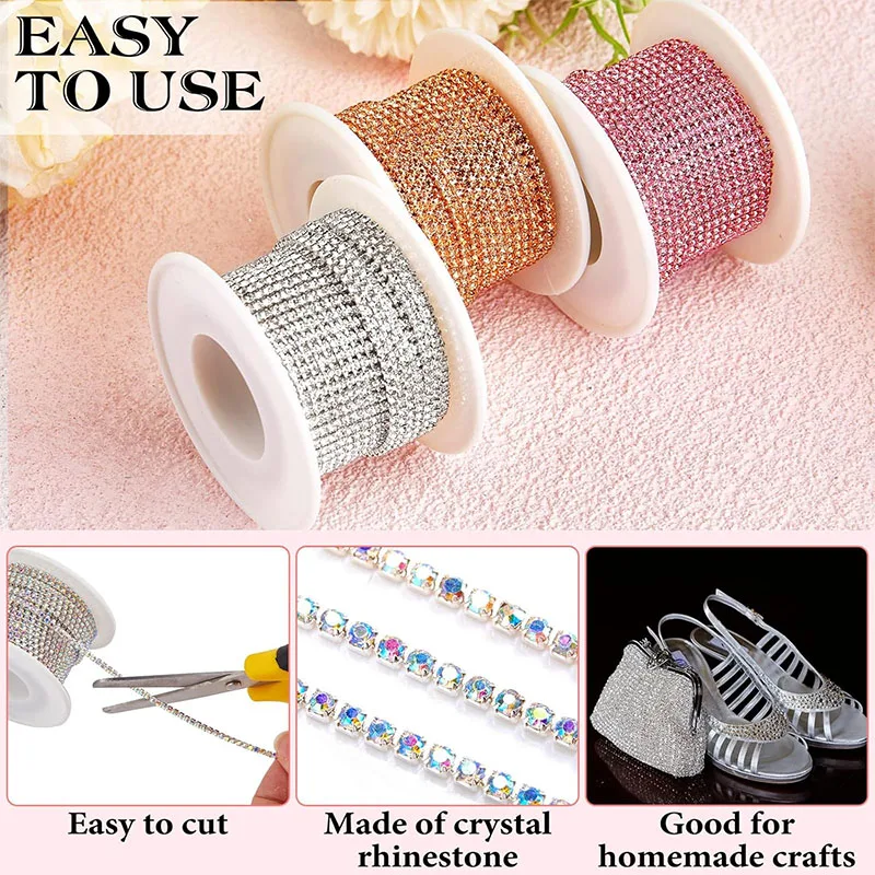 

1M/lot Rhinestones Chain Flatback Silver claw Rhinestone Trim crystal for DIY Handcraft Sewing Trim Appliques needlework decor