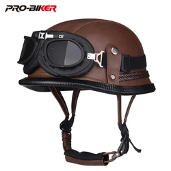 Brown Motorcycle Helmet Retro Vintage Cascos Para Moto Men Casco Moto PU  Scooter Cafe Racer Moto Helmet For Summer