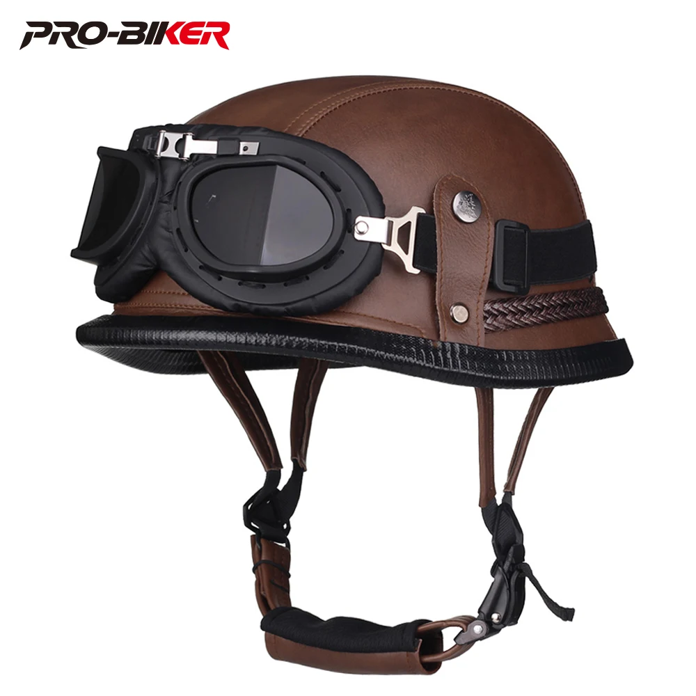 Brown Motorcycle Helmet Retro Vintage Cascos Para Moto Men Casco Moto PU  Scooter Cafe Racer Moto Helmet For Summer