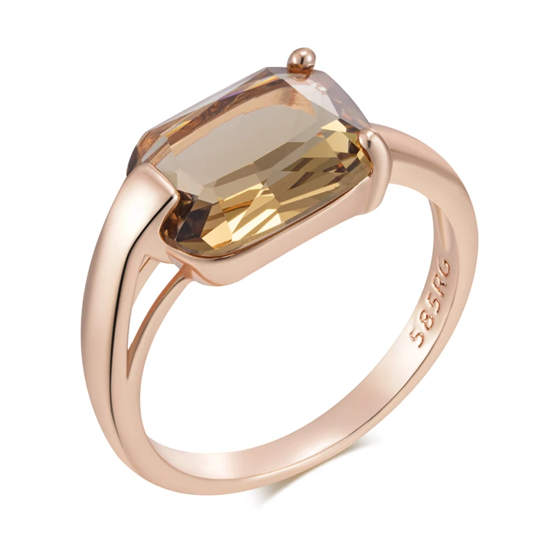Kinel Square Brown Natural Zircon Bride Wedding Ring Fashion 585 Rose Gold Color Accessories High Quality Women Daily Jewelry