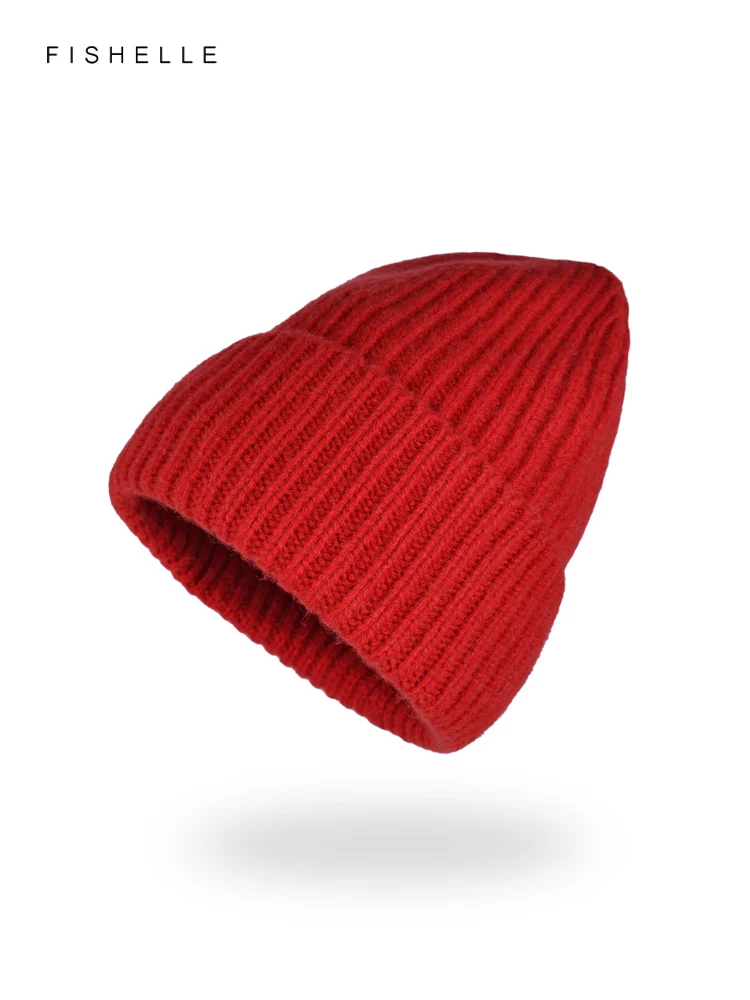 Solid color red pure wool hats women men warm wool hat autumn winter cap adults beanie new knitted beanies luxury holiday gift