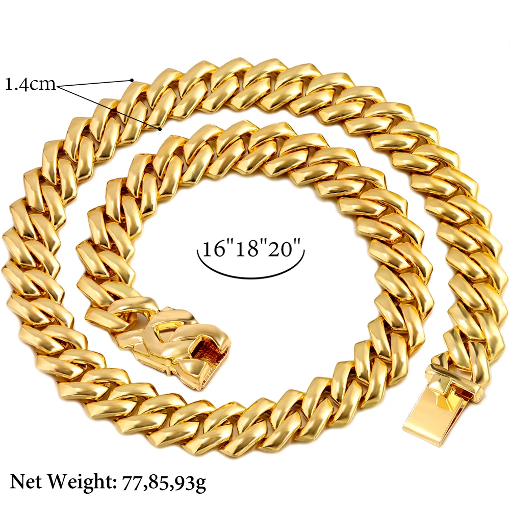 Hip Hop Gold Plated Cuban Chain Necklace Men Women 14MM Chunky Rhombus Rapper Necklace Hiphop Jewelry Wholesale