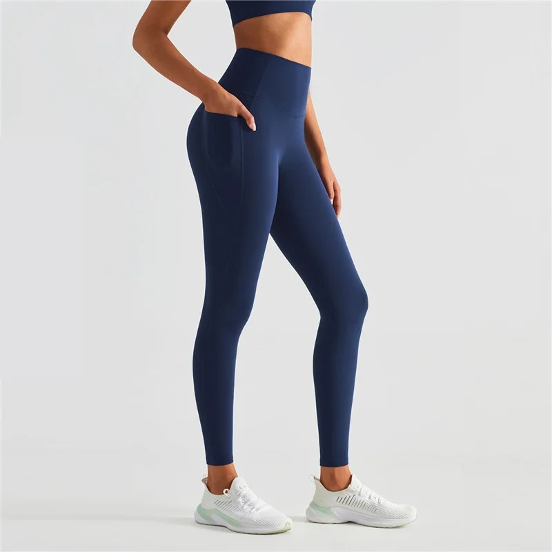 Solid Color Comprehensive Training Soft Women Sports Pants Tight Run Gym Clothing Gym Legging Yoga Workout Fintess Side Pocket