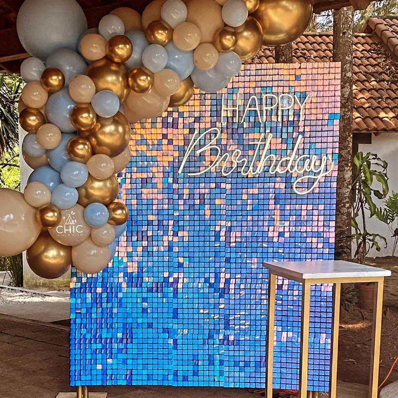 12pcs Light Gold Shimmer Wall Backdrop Decorative Panels Glitter Bling Photo Background Backdrop for Birthday Party Decorations