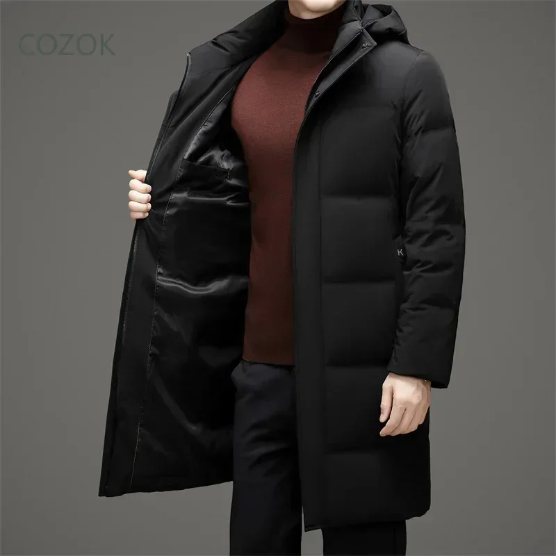 COZOK Mens Winter Coat Long Down Jacket Designer Clothing 2025 New Hooded Thick Warm Windbreaker Luxury Cold Protection