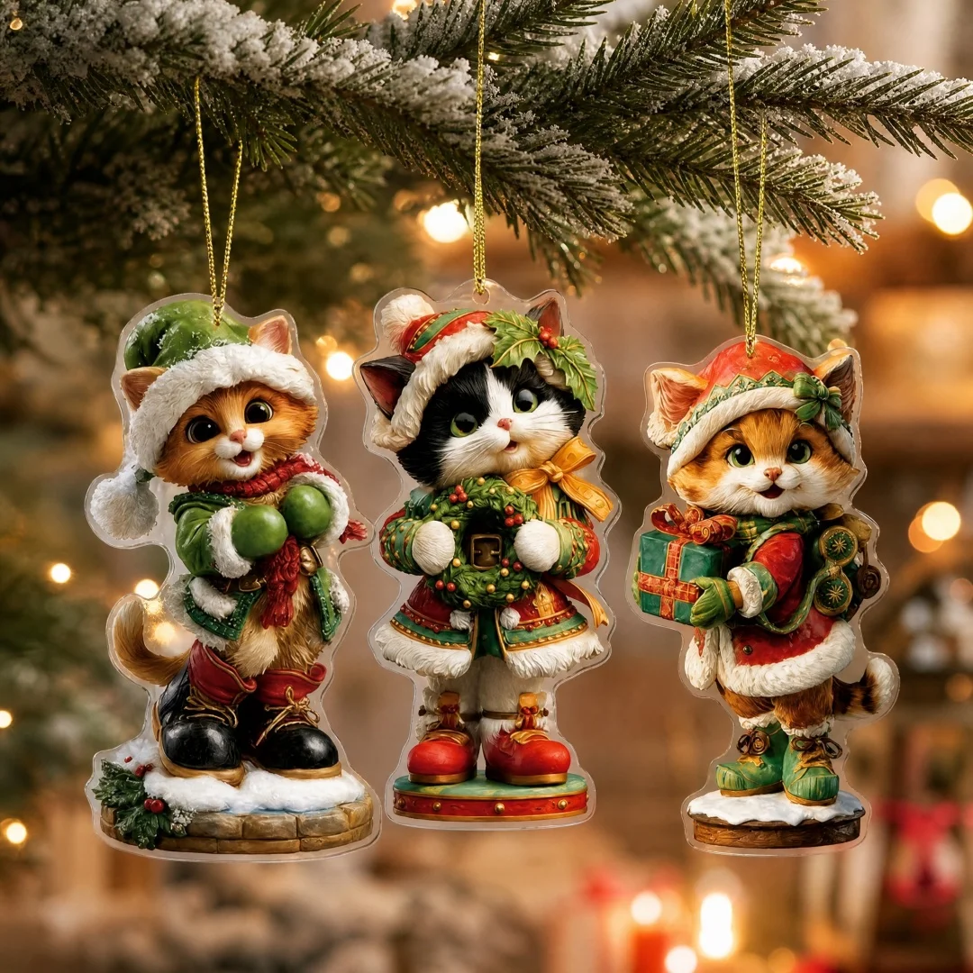 2D Flat Cat Hanging Ornament Acrylic Artificial Cute Animal Hanging Decoration Embossed Pattern Simulation Keychain