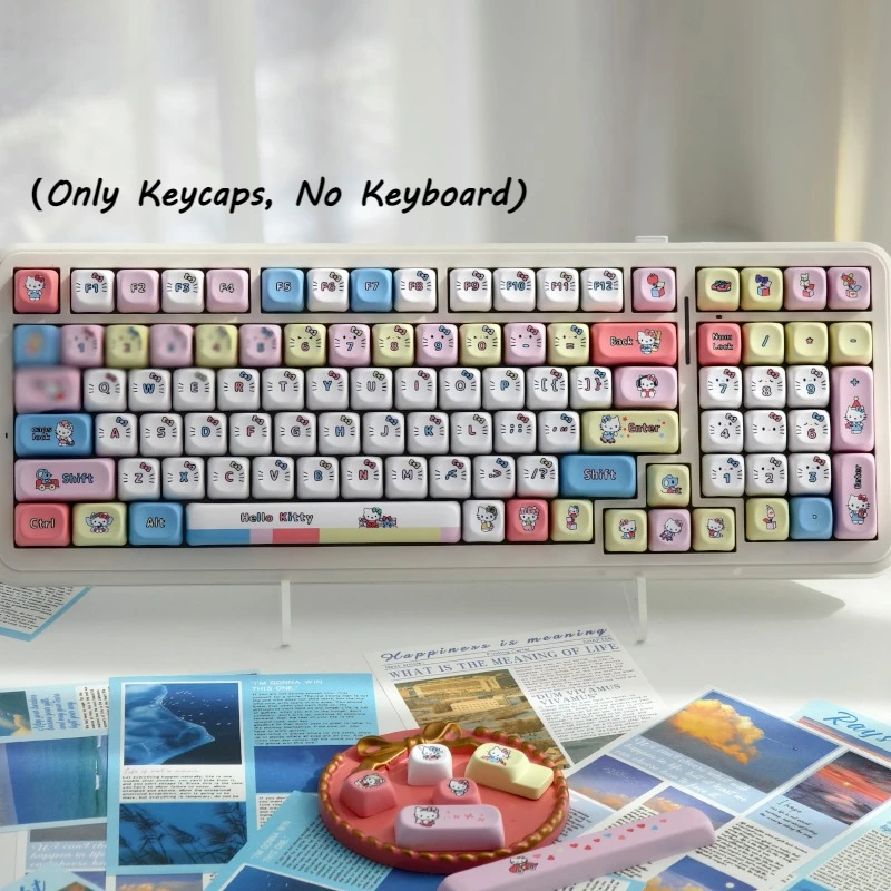 

129 Keys Kawaii Hello Kitty Theme Keycaps Set for Gaming Mechanical Keyboard PBT Material Sublimation MOA Height Keycap