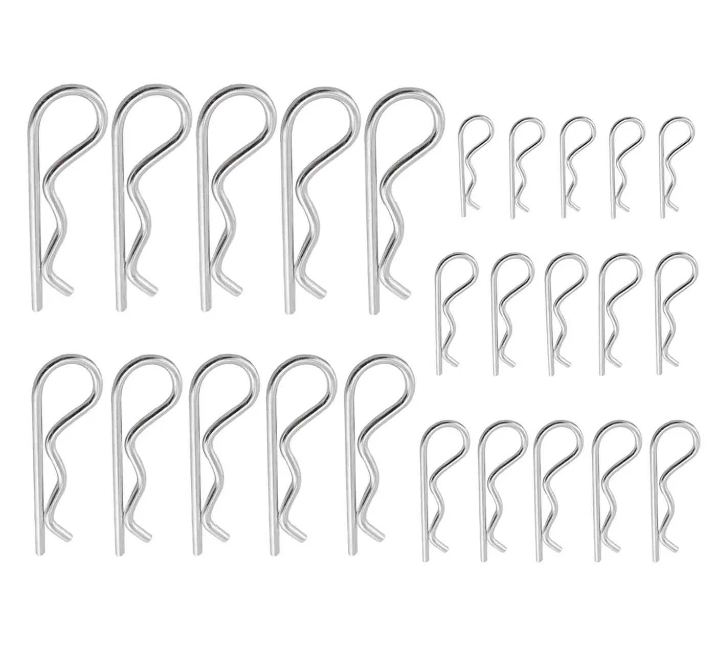 

Heavy Duty R Clips, 25 Pcs Cotter Pin Assortment Kit, Zinc Plated, 5 Sizes for Hitch Lock Systems