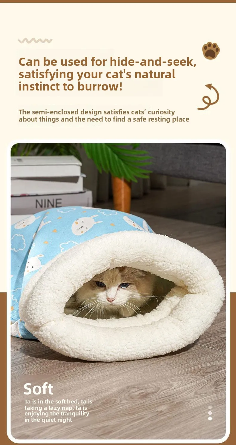 Katzen-Nest Winterwärme Halbgeschlossener Katzenschlafsack Tiefschlaf-Design für Katzen Bettwäsche Katzenmatte Haustier-Universal – Detail 5