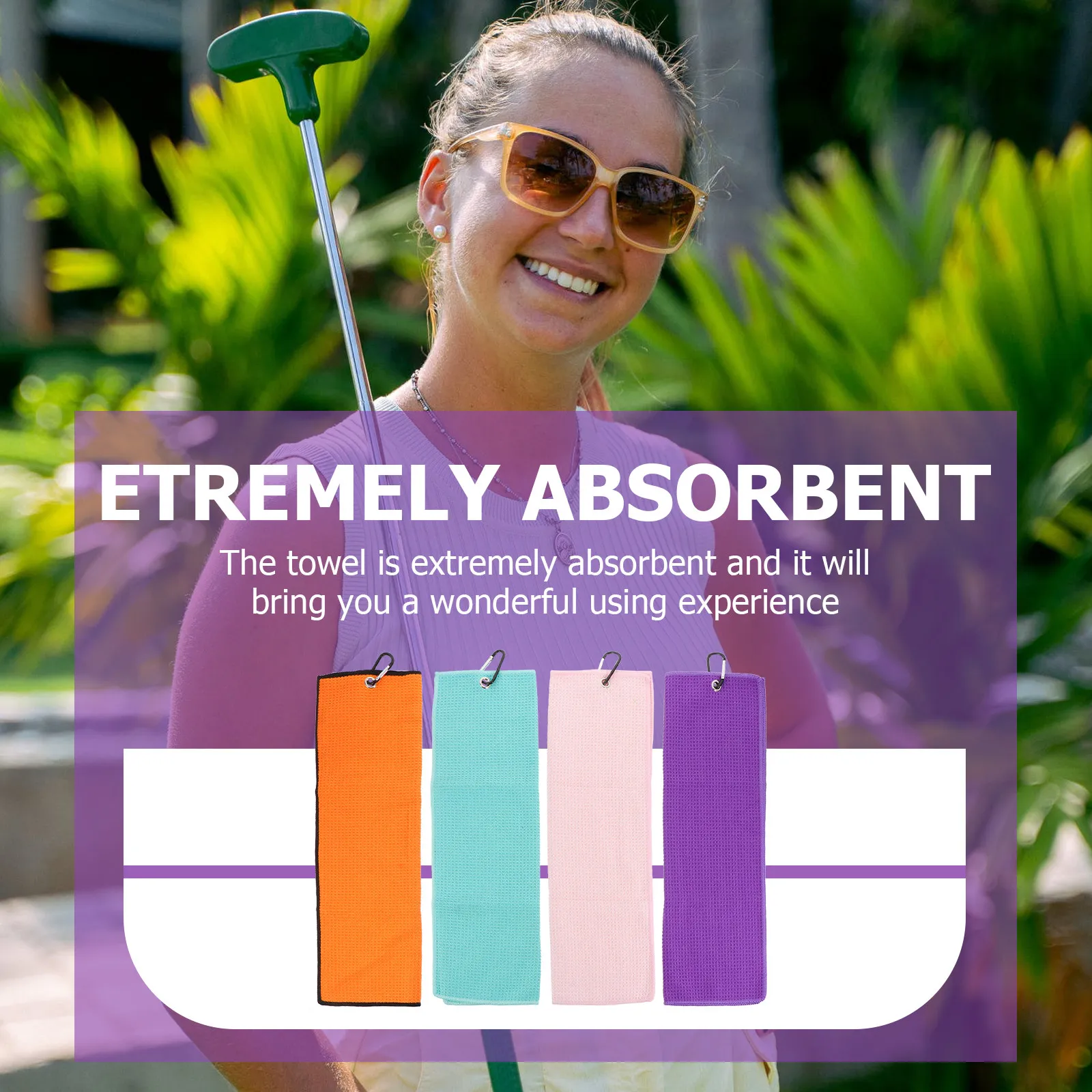 

Набор из 4 полотенец для гольфа из полиэстера: дышащие, с высокой впитываемостью, портативные, с крючком для удобной переноски, не теряются, идеально подходят для путешествий и игры в гольф.