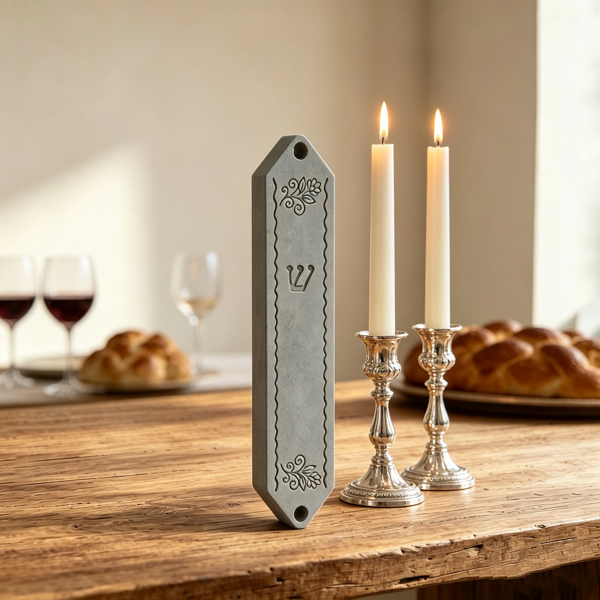 Decorative Floral Mezuzah Case Silicone Mold, Jewish Doorpost Prayer Box with Shin Symbol DIY Resin Cement Judaica Home Blessing