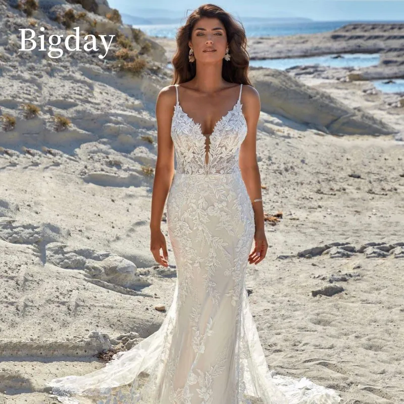 Elegant Mermaid Wedding Dress For Women 2024 Sweetheart Open Back Lace Spaghetti Strap Bridal Gown Sweep Train Vestidos De Novia