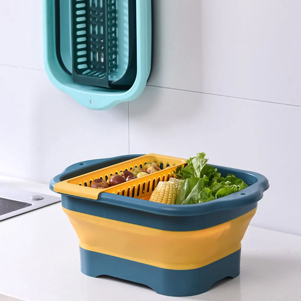 Foldable Vegetable Basket With Drainage Function Hanging Kitchen Tools Organizer Easy To Move Green