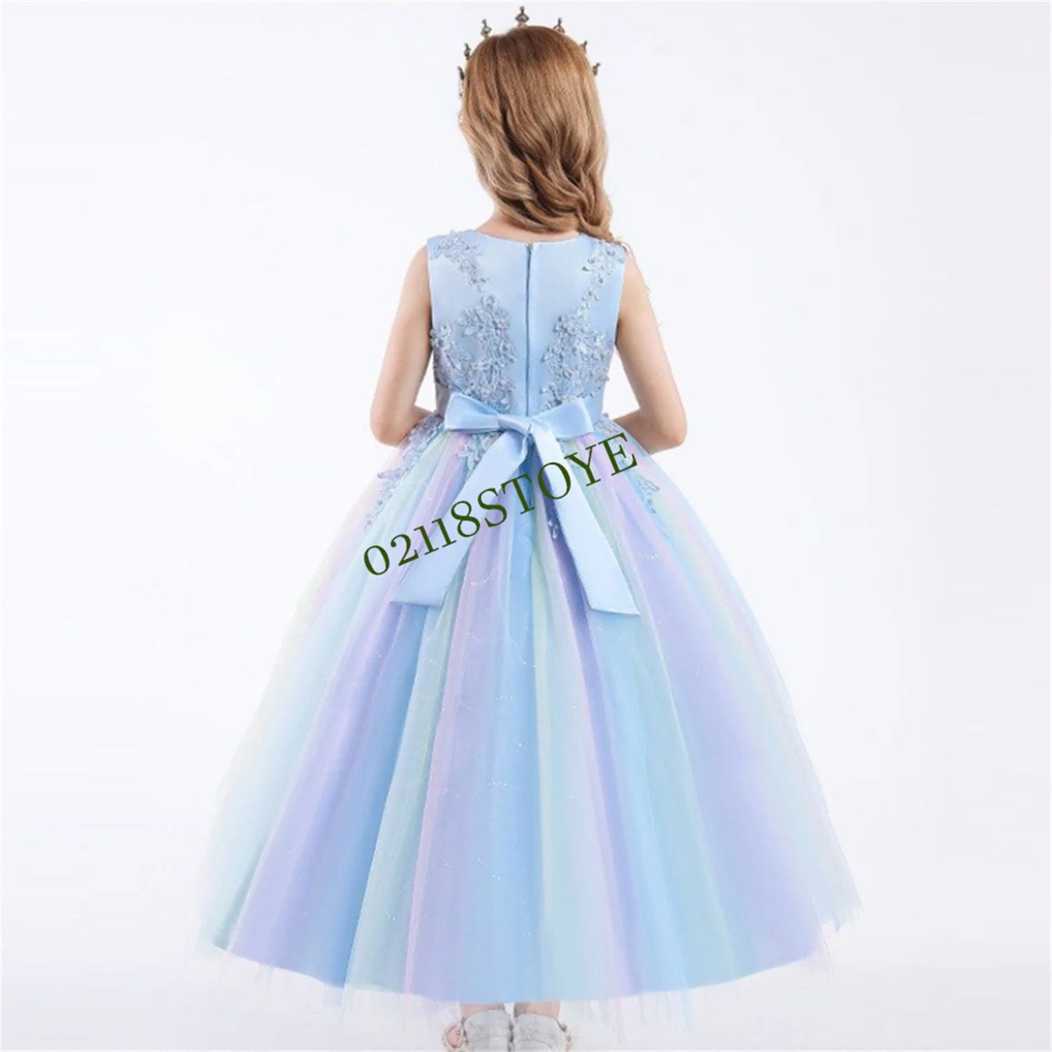 

Flower Girl Dress Ankle-Leng Appliques Fairy dress Tulle Bridesmaid Dress For Girl Costume Elegant Wedding Party Princess Dress