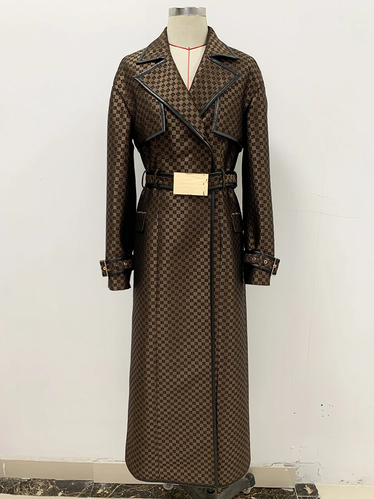 HIGH STREET Newest 2024 Fall Winter Designer Coat Women's Belted Monogram Jacquard Trench Overcoat