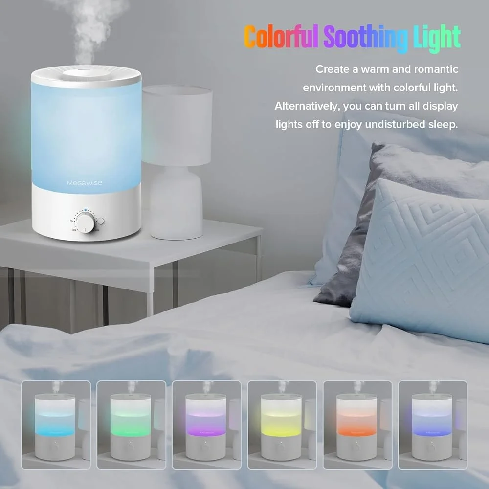 Healthy Ultrasonic Cool Mist Humidifier with 3.5L Tank Essential Oil Safe Quiet Design Auto Shut-off 7 Color Light Bedroom