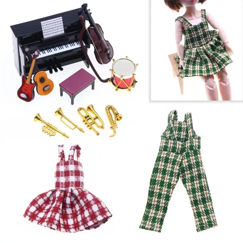 Dollhouse Decorative Christmas Jacquard Plaid Overalls Skirt Doll Outfit
