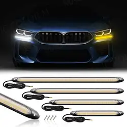 2Pcs Led DRL Car Daytime Running Light Flexible Headlight Yellow Turn Singal Waterproof Universal Auto Decorative Lamp Strip 12V