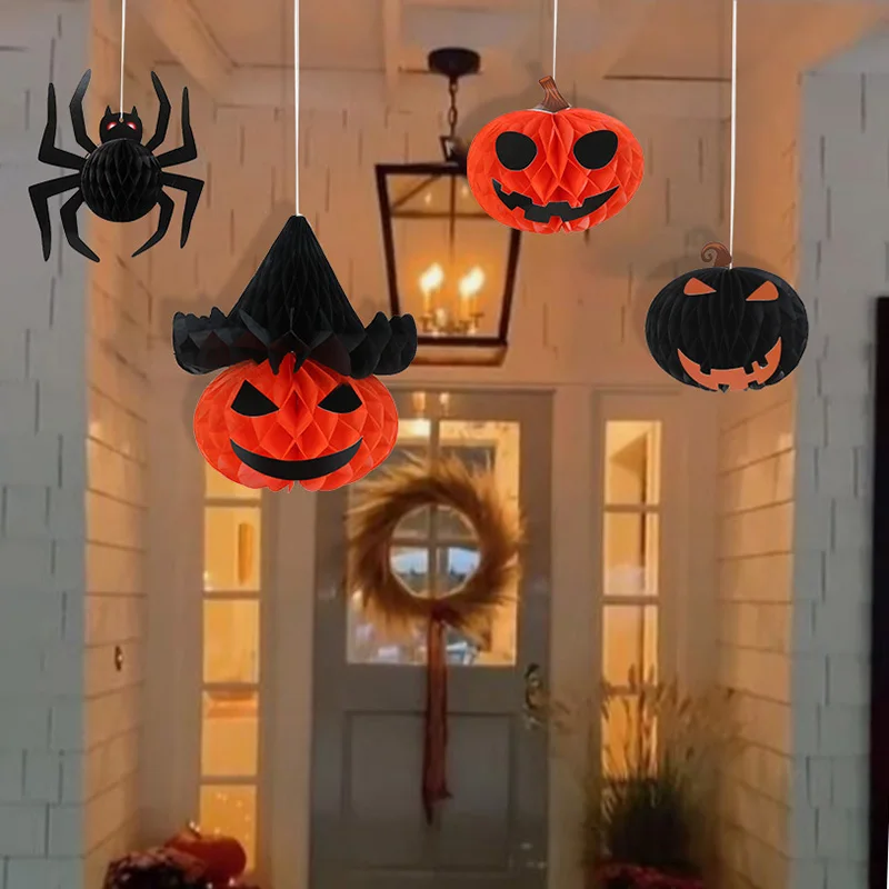 1 stücke Halloween Party Dekoration Waben Ball Hängen 3D Spinne Kürbis Papier Laterne Handwerk für Home Indoor Outdoor Decor